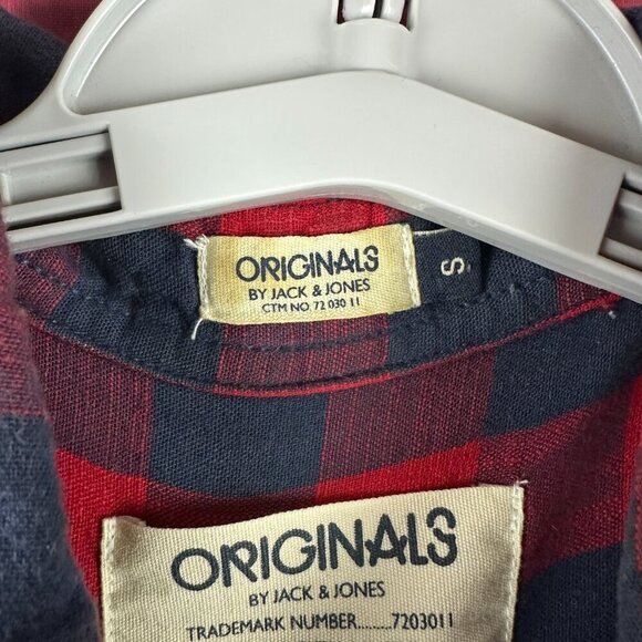 ORIGINALS BY JACK & JONES MEN'S FLANEL LONG SLEEVE PLAID SHIRT RED & BLACK "S" - Picture 2 of 14